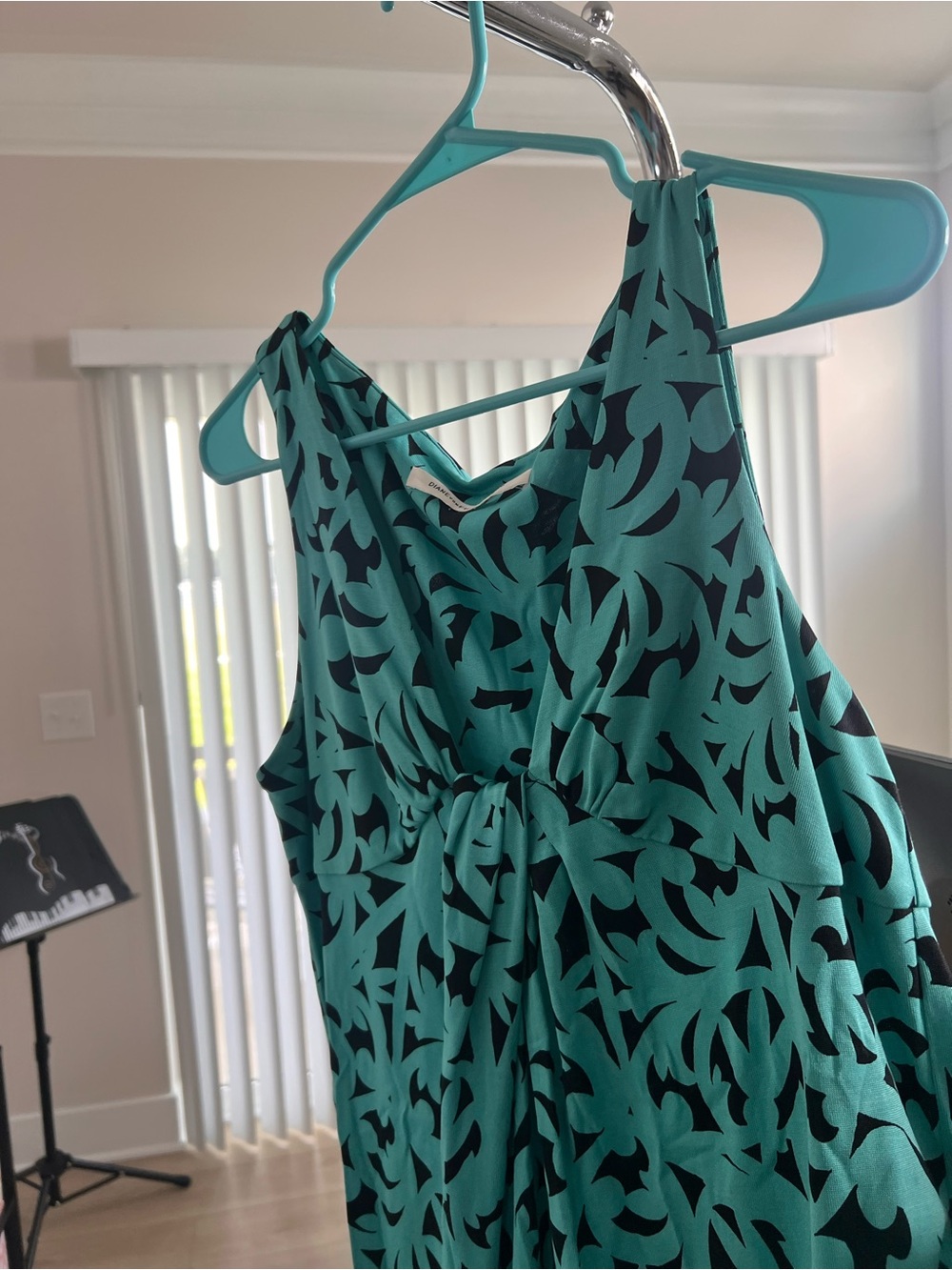 Diane Von Furstenberg Teal and Black Printed Maxi Dress